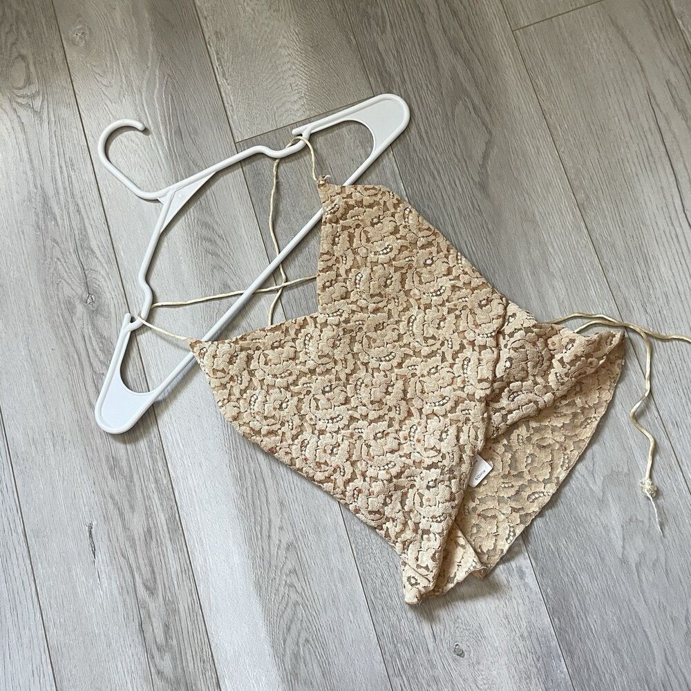 Vintage Lace Tank racerback backless crop womens Beige (small) y2k fairy boho